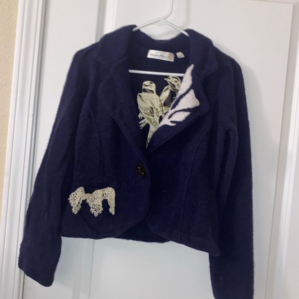 Charlie Robin One Button Cardigan Blazer Sweater Size Medium Blue Anthropologie - Picture 4 of 5